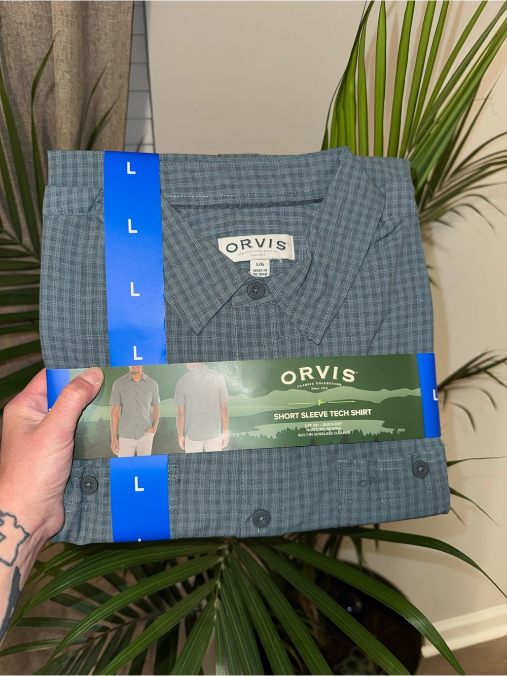 Orvis Men's Short Sleeve Button-Down Shirts - Blue and Green Plaid - Picture 2 of 3